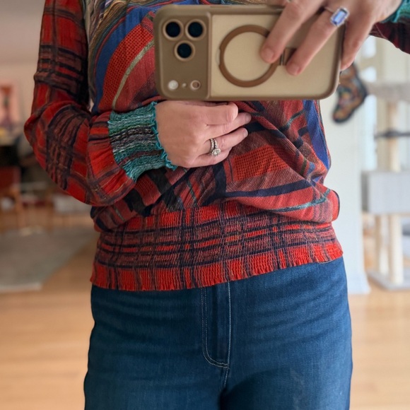 Blank London Size Small Multicolor Plaid Red Blue Mock Neck Women's Blouse Top - Picture 8 of 12